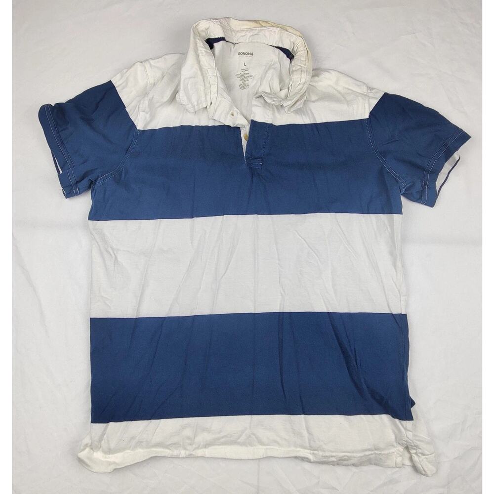 Sonoma Goods For Life Polo Shirt Mens Large Blue White Striped Cotton Tagless